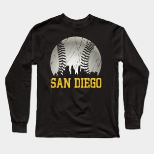 Distressed San Diego Downtown Skyline Vintage Baseball Long Sleeve T-Shirt